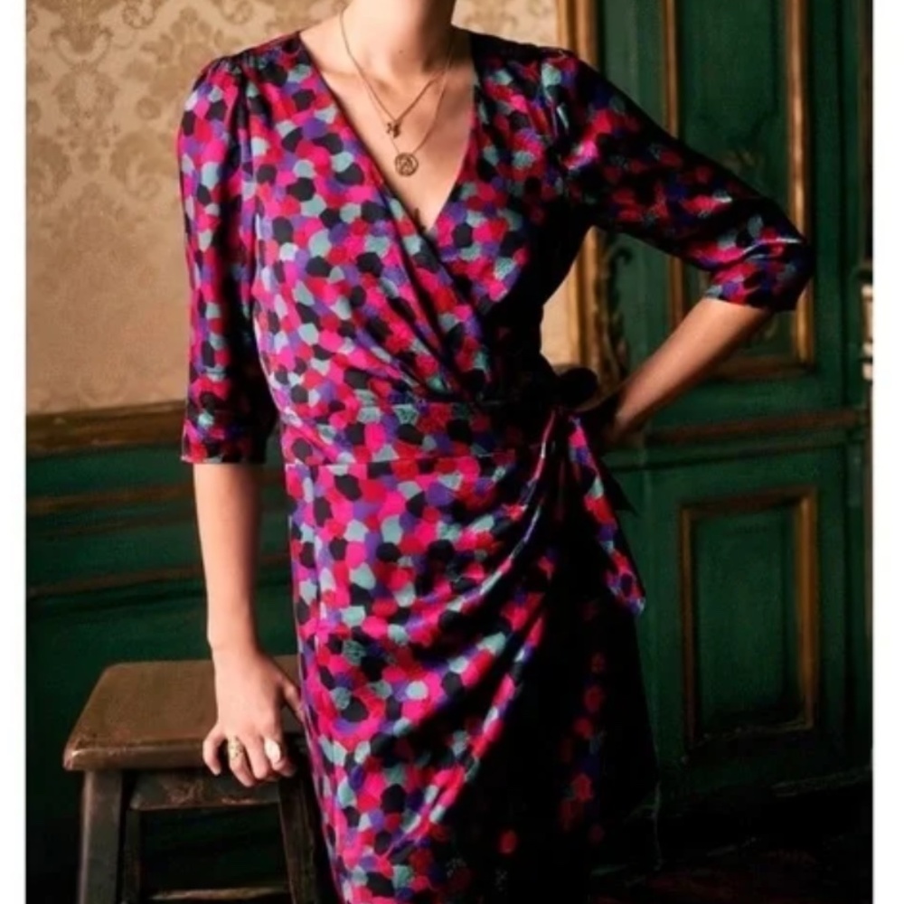 Sézane Pink and Purple Polka-Print Mini Wrap Dress